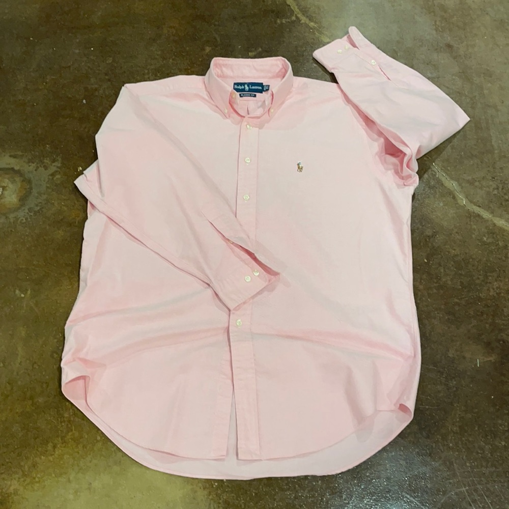 Pink Oxford cloth polo casual.